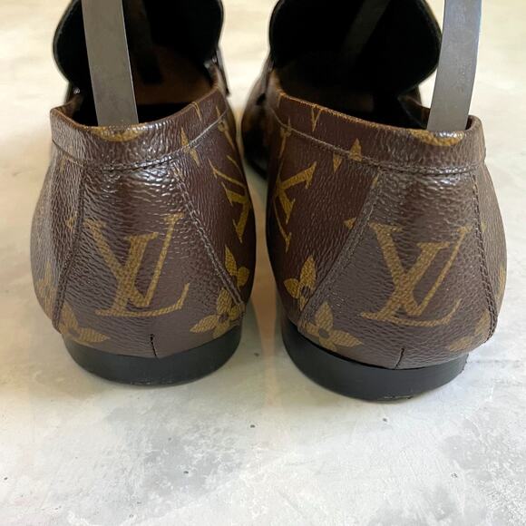 Louis Vuitton Brown Monogram Loafers with Gold Accent - Picture 8 of 12